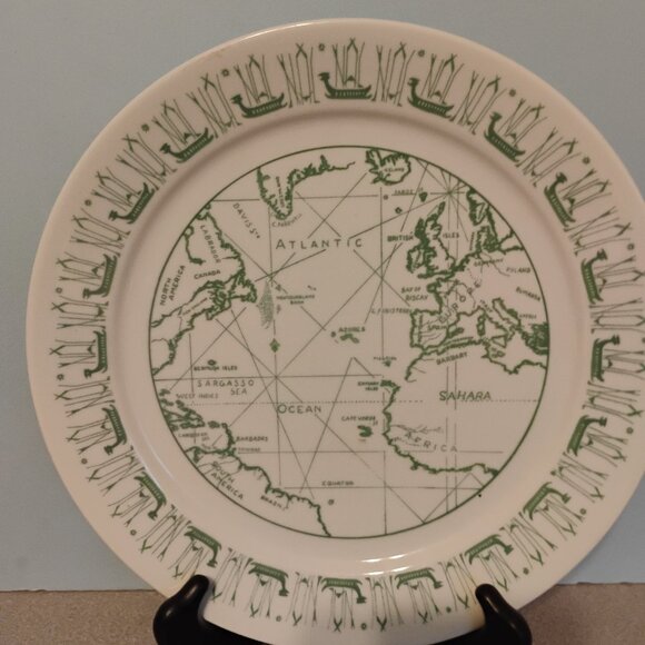 Porsgrund Norway Ancient Map of Atlantic Ocean Collectors Plate - Picture 1 of 3